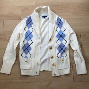 Tommy Hilfiger Cream and Argyle Button Up Sweater - Sz M